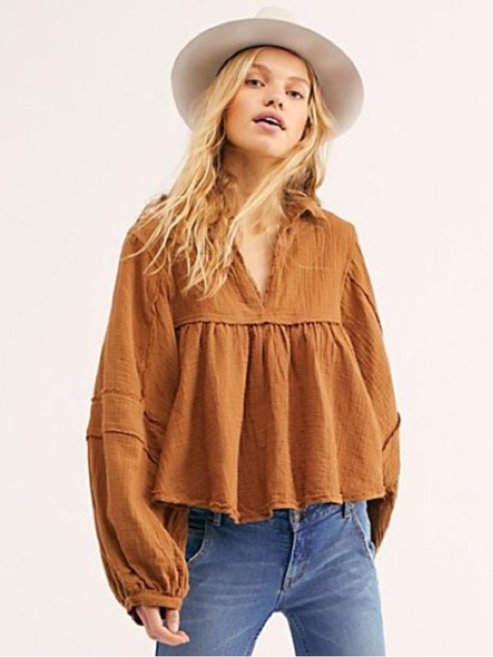 Free People We The Free Silver Lining cotton gauze babydoll shirt